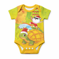 Hawaiian Mango Mele Kalikimaka Baby Onesie Santa Claus Surfing with Turtle Mango Christmas