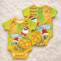 Hawaiian Mango Mele Kalikimaka Baby Onesie Santa Claus Surfing with Turtle Mango Christmas