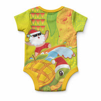 Hawaiian Mango Mele Kalikimaka Baby Onesie Santa Claus Surfing with Turtle Mango Christmas
