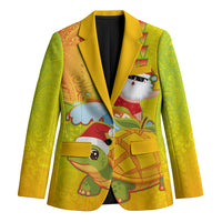 Hawaiian Mango Mele Kalikimaka Blazer Santa Claus Surfing with Turtle Mango Christmas
