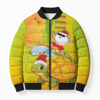 Hawaiian Mango Mele Kalikimaka Bomber Puffer Jacket Santa Claus Surfing with Turtle Mango Christmas