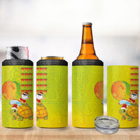 Hawaiian Mango Mele Kalikimaka 4 in 1 Can Cooler Tumbler Santa Claus Surfing with Turtle Mango Christmas