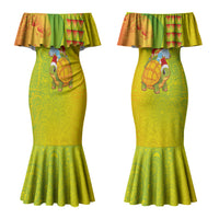 Hawaiian Mango Mele Kalikimaka Couples Matching Mermaid Dress and Long Sleeve Button Shirt Santa Claus Surfing with Turtle Mango Christmas