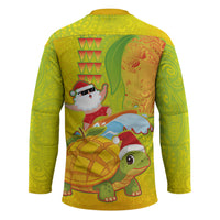 Hawaiian Mango Mele Kalikimaka Hockey Jersey Santa Claus Surfing with Turtle Mango Christmas