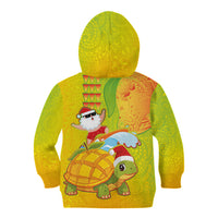 Hawaiian Mango Mele Kalikimaka Kid Hoodie Santa Claus Surfing with Turtle Mango Christmas
