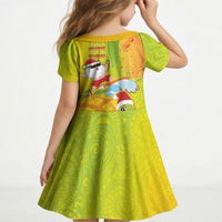 Hawaiian Mango Mele Kalikimaka Kid Short Sleeve Dress Santa Claus Surfing with Turtle Mango Christmas