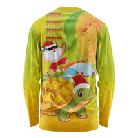 Hawaiian Mango Mele Kalikimaka Long Sleeve Shirt Santa Claus Surfing with Turtle Mango Christmas