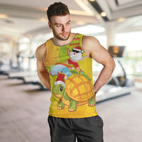 Hawaiian Mango Mele Kalikimaka Men Tank Top Santa Claus Surfing with Turtle Mango Christmas