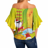 Hawaiian Mango Mele Kalikimaka Off Shoulder Wrap Waist Top Santa Claus Surfing with Turtle Mango Christmas