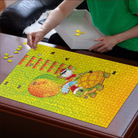 Hawaiian Mango Mele Kalikimaka Puzzle Santa Claus Surfing with Turtle Mango Christmas
