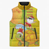 Hawaiian Mango Mele Kalikimaka Sleeveless Puffer Jacket Santa Claus Surfing with Turtle Mango Christmas