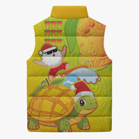 Hawaiian Mango Mele Kalikimaka Sleeveless Puffer Jacket Santa Claus Surfing with Turtle Mango Christmas