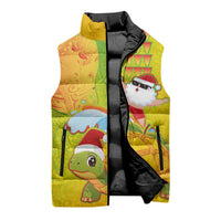 Hawaiian Mango Mele Kalikimaka Sleeveless Puffer Jacket Santa Claus Surfing with Turtle Mango Christmas