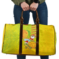 Hawaiian Mango Mele Kalikimaka Travel Bag Santa Claus Surfing with Turtle Mango Christmas