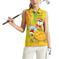 Hawaiian Mango Mele Kalikimaka Women Sleeveless Polo Shirt Santa Claus Surfing with Turtle Mango Christmas
