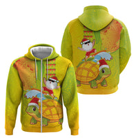Hawaiian Mango Mele Kalikimaka Zip Hoodie Santa Claus Surfing with Turtle Mango Christmas