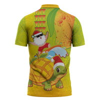 Hawaiian Mango Mele Kalikimaka Zipper Polo Shirt Santa Claus Surfing with Turtle Mango Christmas