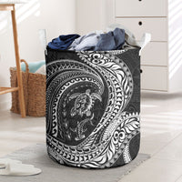 Hawaiian Turtle and Shark Laundry Basket Kakau Tribal with Polynesian Pattern Black Color
