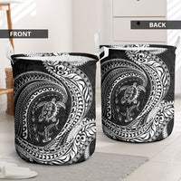 Hawaiian Turtle and Shark Laundry Basket Kakau Tribal with Polynesian Pattern Black Color