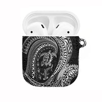 Hawaiian Turtle and Shark AirPods Case Kakau Tribal with Polynesian Pattern Black Color