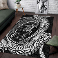 Hawaiian Turtle and Shark Area Rug Kakau Tribal with Polynesian Pattern Black Color