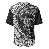 Hawaiian Turtle and Shark Baseball Jersey Kakau Tribal with Polynesian Pattern Black Color