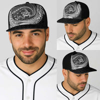 Hawaiian Turtle and Shark Baseball Net Cap Kakau Tribal with Polynesian Pattern Black Color