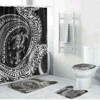 Hawaiian Turtle and Shark Bathroom Set Kakau Tribal with Polynesian Pattern Black Color