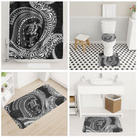 Hawaiian Turtle and Shark Bathroom Set Kakau Tribal with Polynesian Pattern Black Color