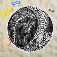 Hawaiian Turtle and Shark Beach Blanket Kakau Tribal with Polynesian Pattern Black Color