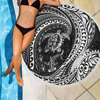 Hawaiian Turtle and Shark Beach Blanket Kakau Tribal with Polynesian Pattern Black Color