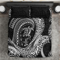 Hawaiian Turtle and Shark Bedding Set Kakau Tribal with Polynesian Pattern Black Color