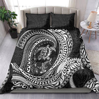 Hawaiian Turtle and Shark Bedding Set Kakau Tribal with Polynesian Pattern Black Color