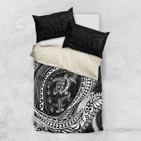 Hawaiian Turtle and Shark Bedding Set Kakau Tribal with Polynesian Pattern Black Color
