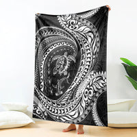 Hawaiian Turtle and Shark Blanket Kakau Tribal with Polynesian Pattern Black Color