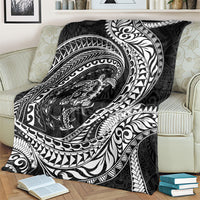 Hawaiian Turtle and Shark Blanket Kakau Tribal with Polynesian Pattern Black Color
