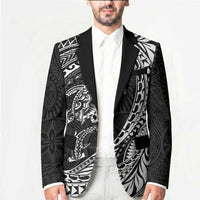 Hawaiian Turtle and Shark Blazer Kakau Tribal with Polynesian Pattern Black Color