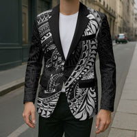 Hawaiian Turtle and Shark Blazer Kakau Tribal with Polynesian Pattern Black Color