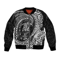 Hawaiian Turtle and Shark Bomber Jacket Kakau Tribal with Polynesian Pattern Black Color