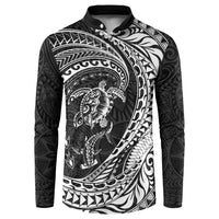 Hawaiian Turtle and Shark Button Sweatshirt Kakau Tribal with Polynesian Pattern Black Color