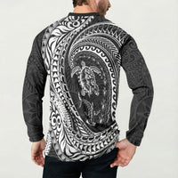 Hawaiian Turtle and Shark Button Sweatshirt Kakau Tribal with Polynesian Pattern Black Color