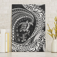 Hawaiian Turtle and Shark Canvas Wall Art Kakau Tribal with Polynesian Pattern Black Color