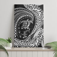 Hawaiian Turtle and Shark Canvas Wall Art Kakau Tribal with Polynesian Pattern Black Color