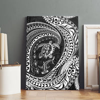Hawaiian Turtle and Shark Canvas Wall Art Kakau Tribal with Polynesian Pattern Black Color