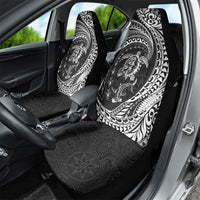 Hawaiian Turtle and Shark Car Seat Cover Kakau Tribal with Polynesian Pattern Black Color