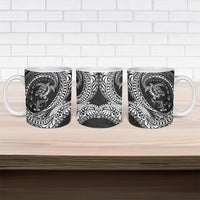 Hawaiian Turtle and Shark Ceramic Mug Kakau Tribal with Polynesian Pattern Black Color