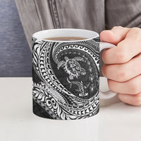 Hawaiian Turtle and Shark Ceramic Mug Kakau Tribal with Polynesian Pattern Black Color