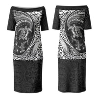 Hawaiian Turtle and Shark Couples Matching Puletasi and Hawaiian Shirt Kakau Tribal with Polynesian Pattern Black Color