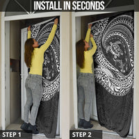 Hawaiian Turtle and Shark Door Cover Kakau Tribal with Polynesian Pattern Black Color