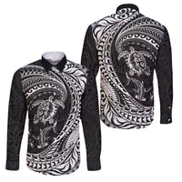 Hawaiian Turtle and Shark Family Matching Summer Maxi Dress and Hawaiian Shirt Kakau Tribal with Polynesian Pattern Black Color